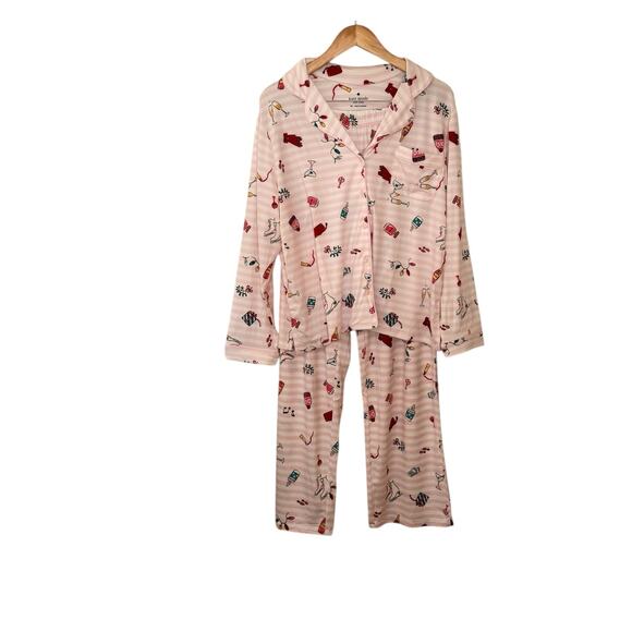 NWT Kate Spade NY XL Pink Striped Novelty Print Pajama Set Cozy Chic Loungewear - Picture 7 of 11